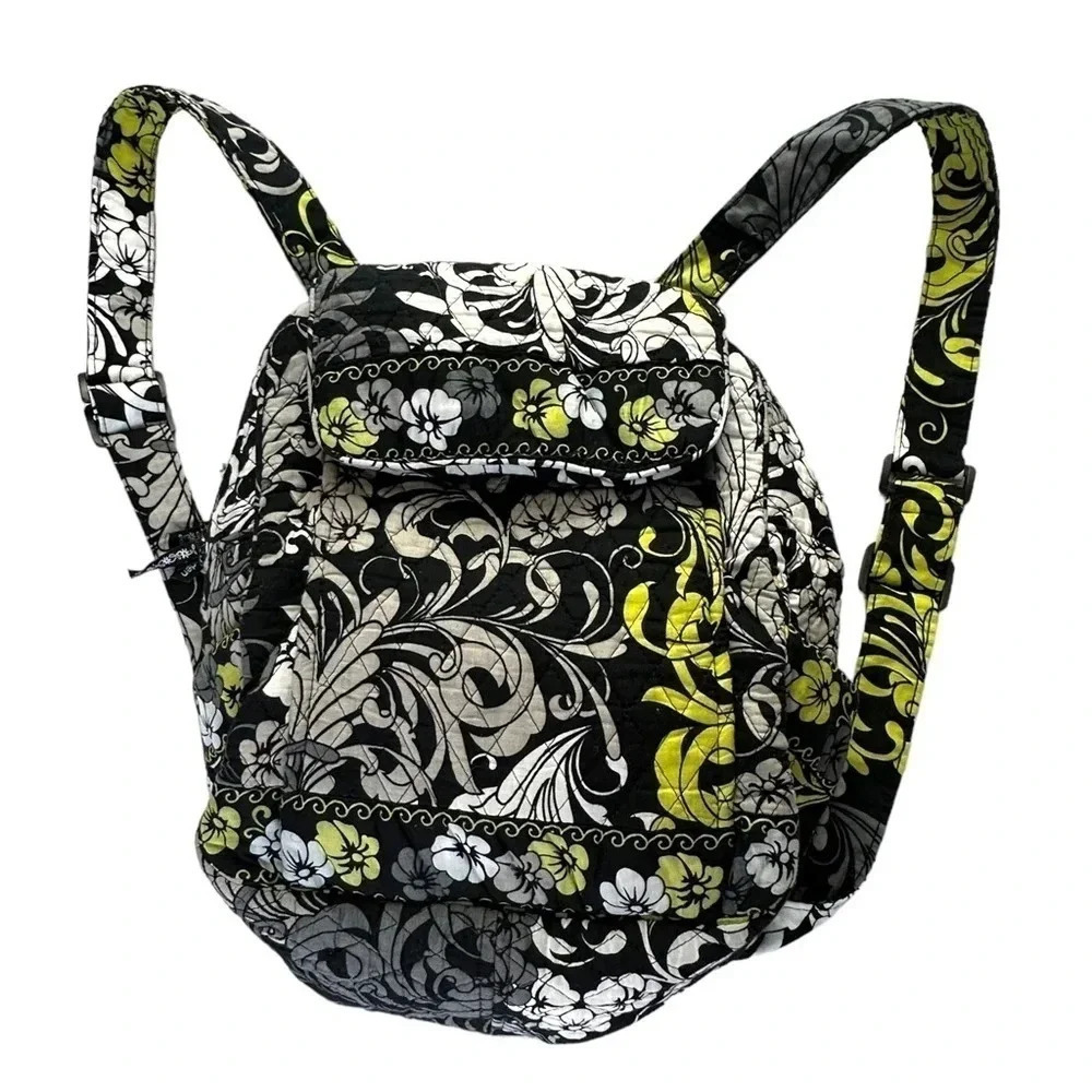 Nicole Brayden‎ black gray white & green floral quilted light weight backpack